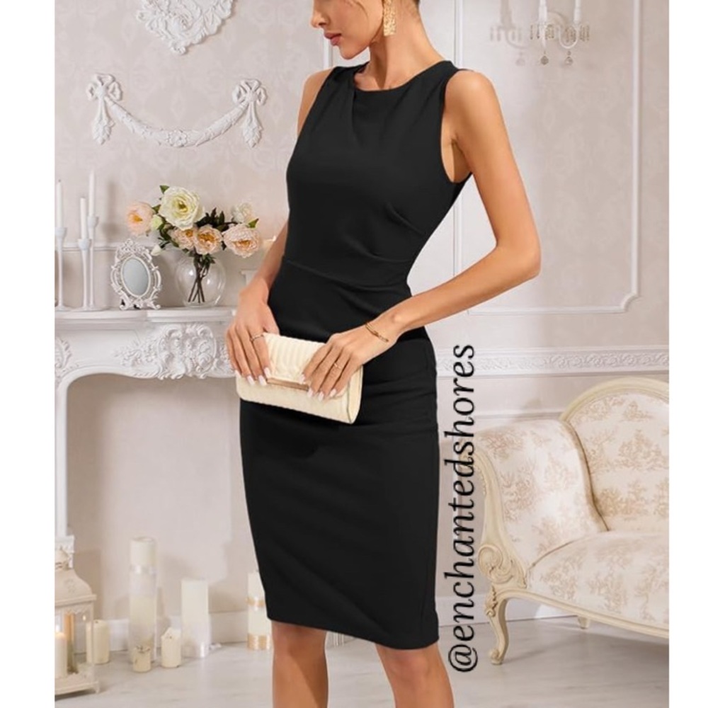 Vintage 90s Karen Scott Black Linen Blend Sheath Little Black Dress NWT Size 10